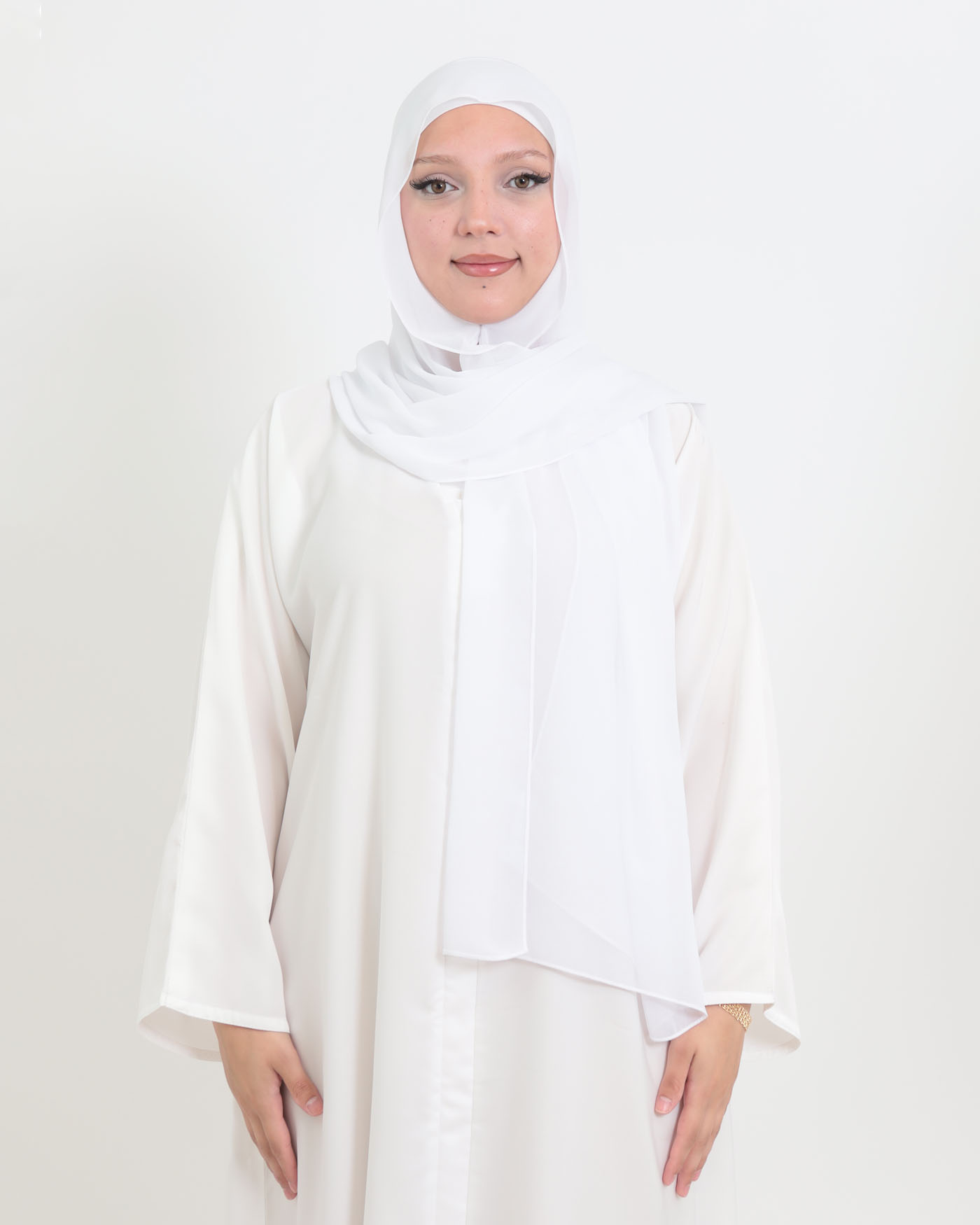 Hijab with cap and integrated magnet - Chiffon - White - 4