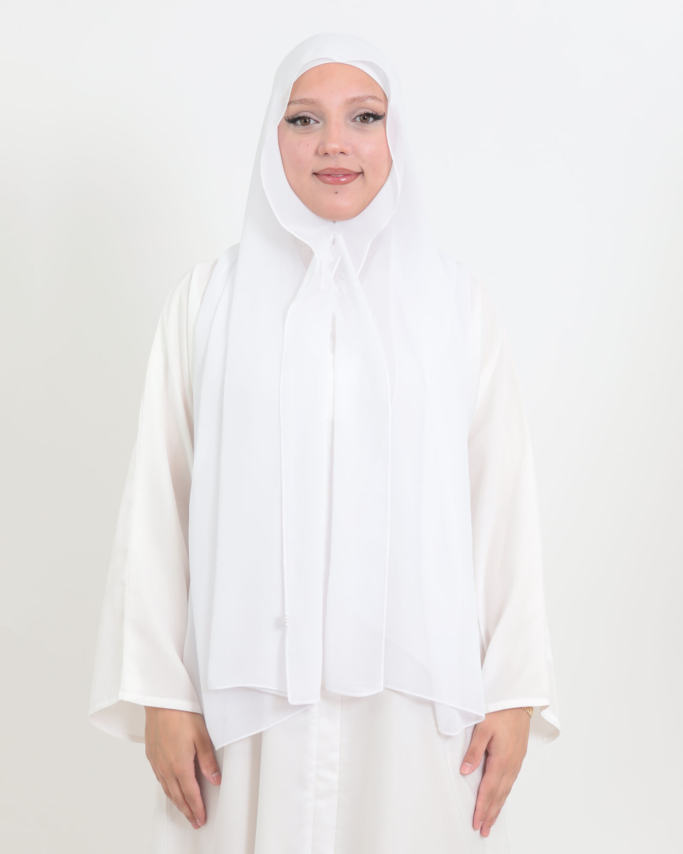 Hijab with cap and integrated magnet - Chiffon - White - 3