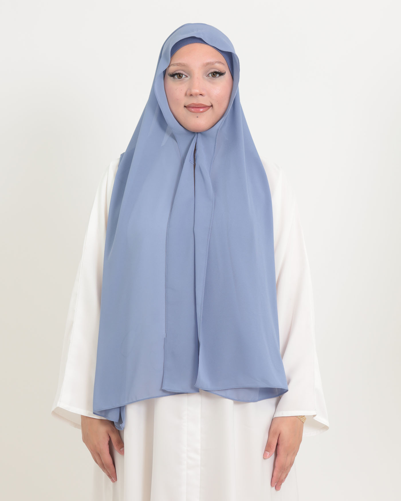 Hijab with cap and integrated magnet - Chiffon - Blue - 3