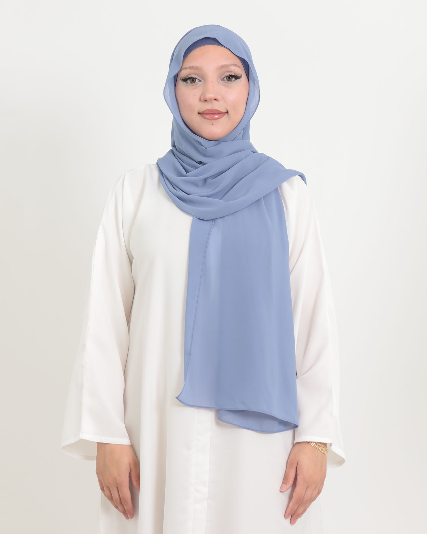 Hijab with cap and integrated magnet - Chiffon - Blue - 4