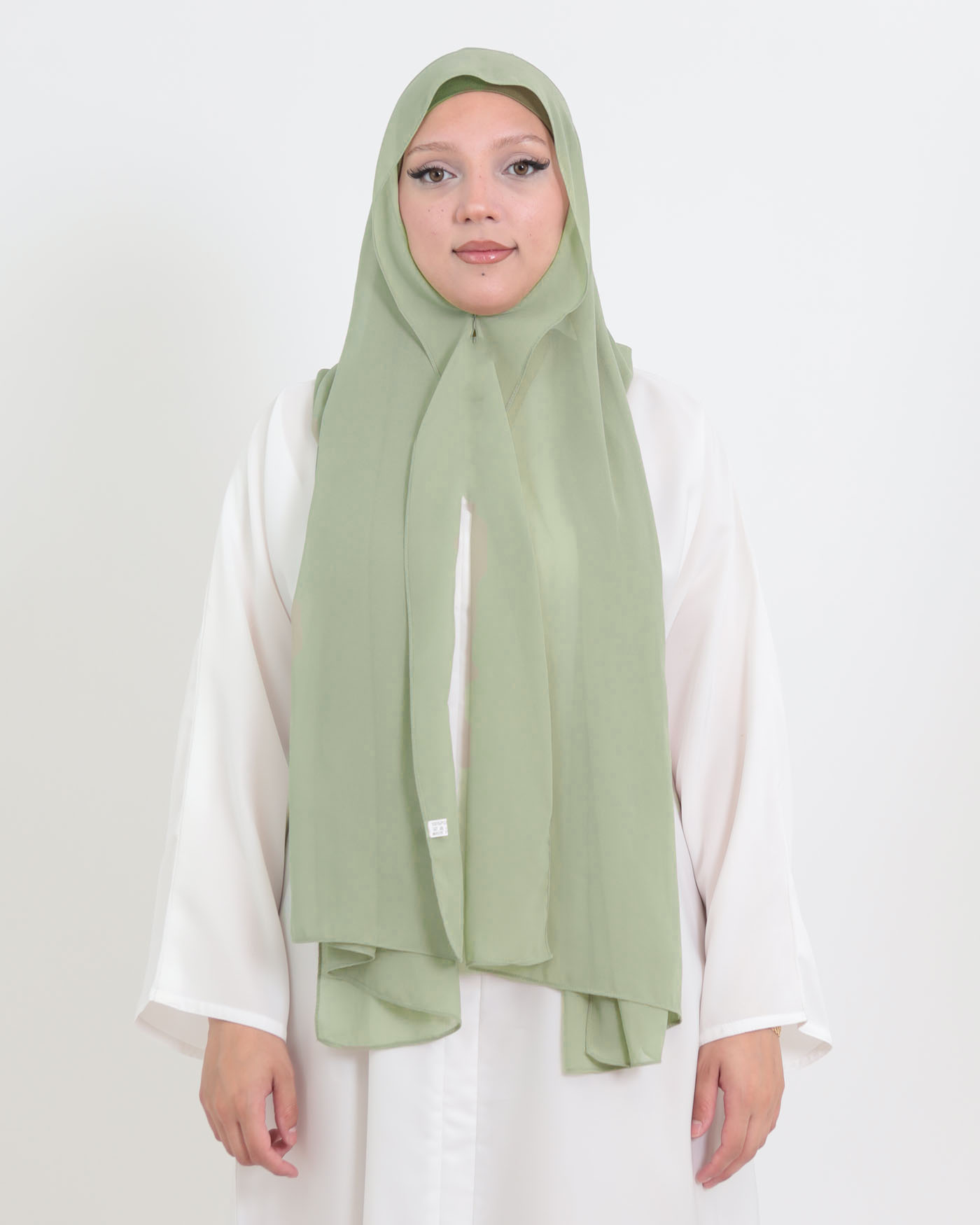 Hijab med cap och integrerad magnet - Chiffon - Salviagrön - 3