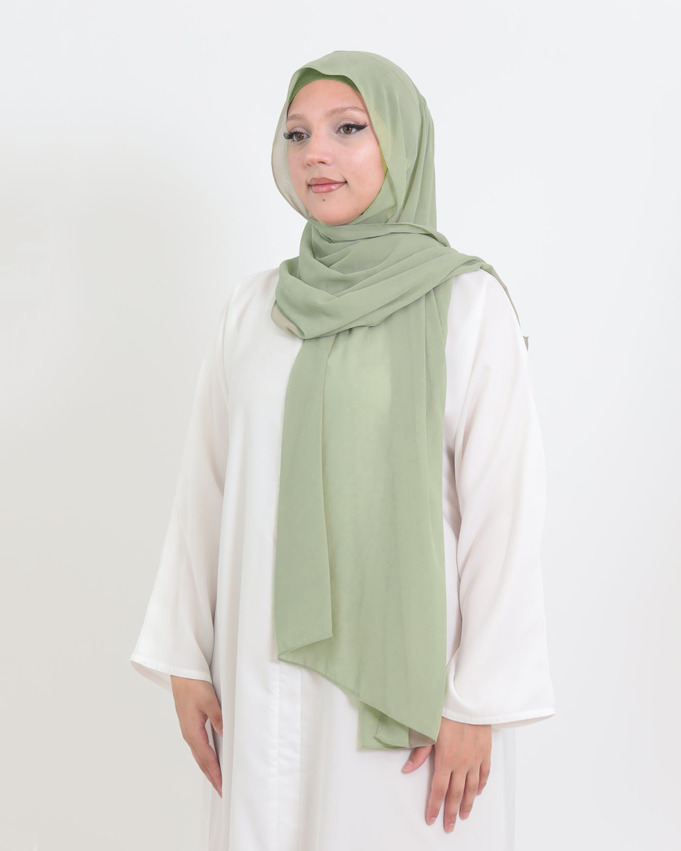 Hijab med cap och integrerad magnet - Chiffon - Salviagrön