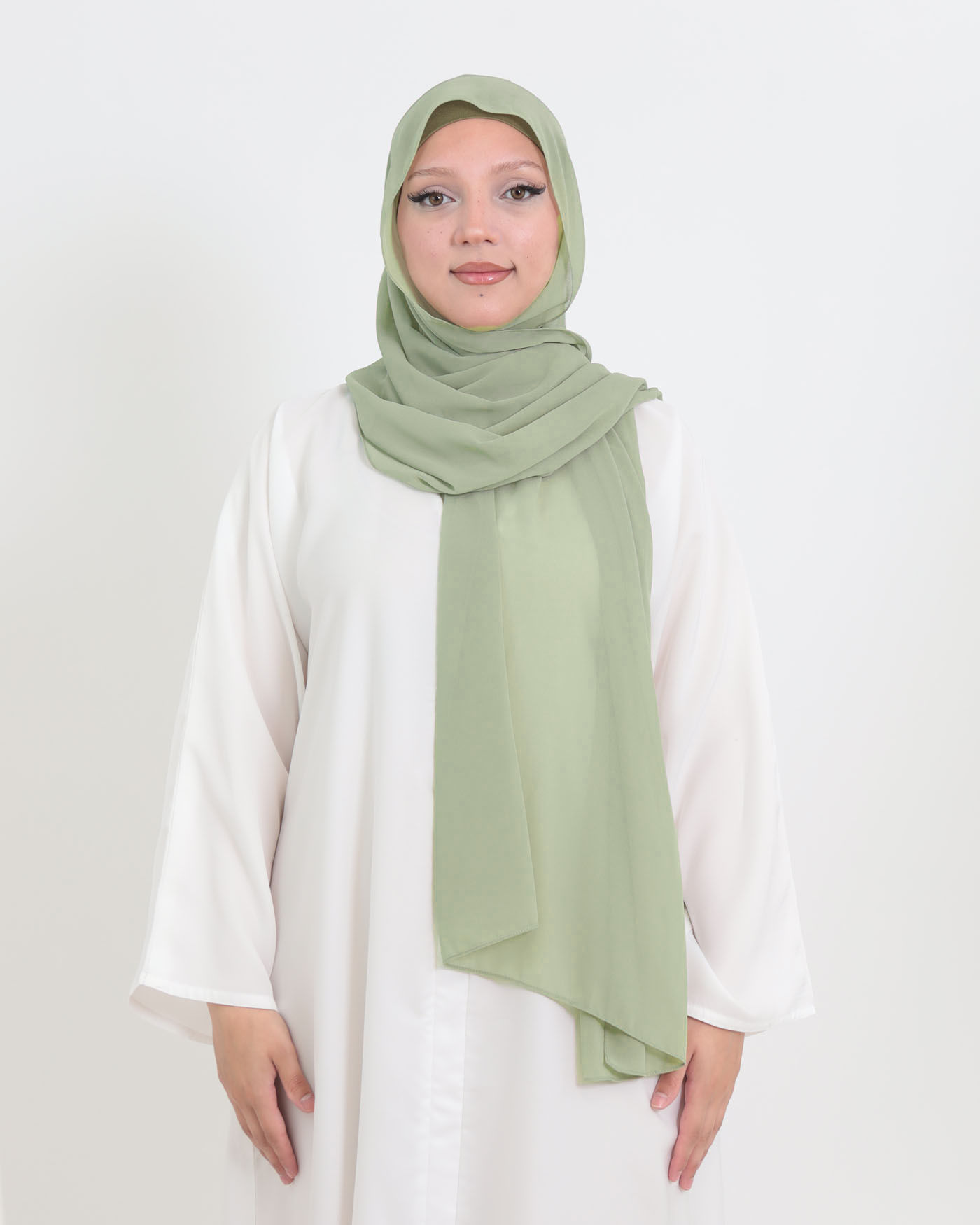 Hijab med cap och integrerad magnet - Chiffon - Salviagrön - 4