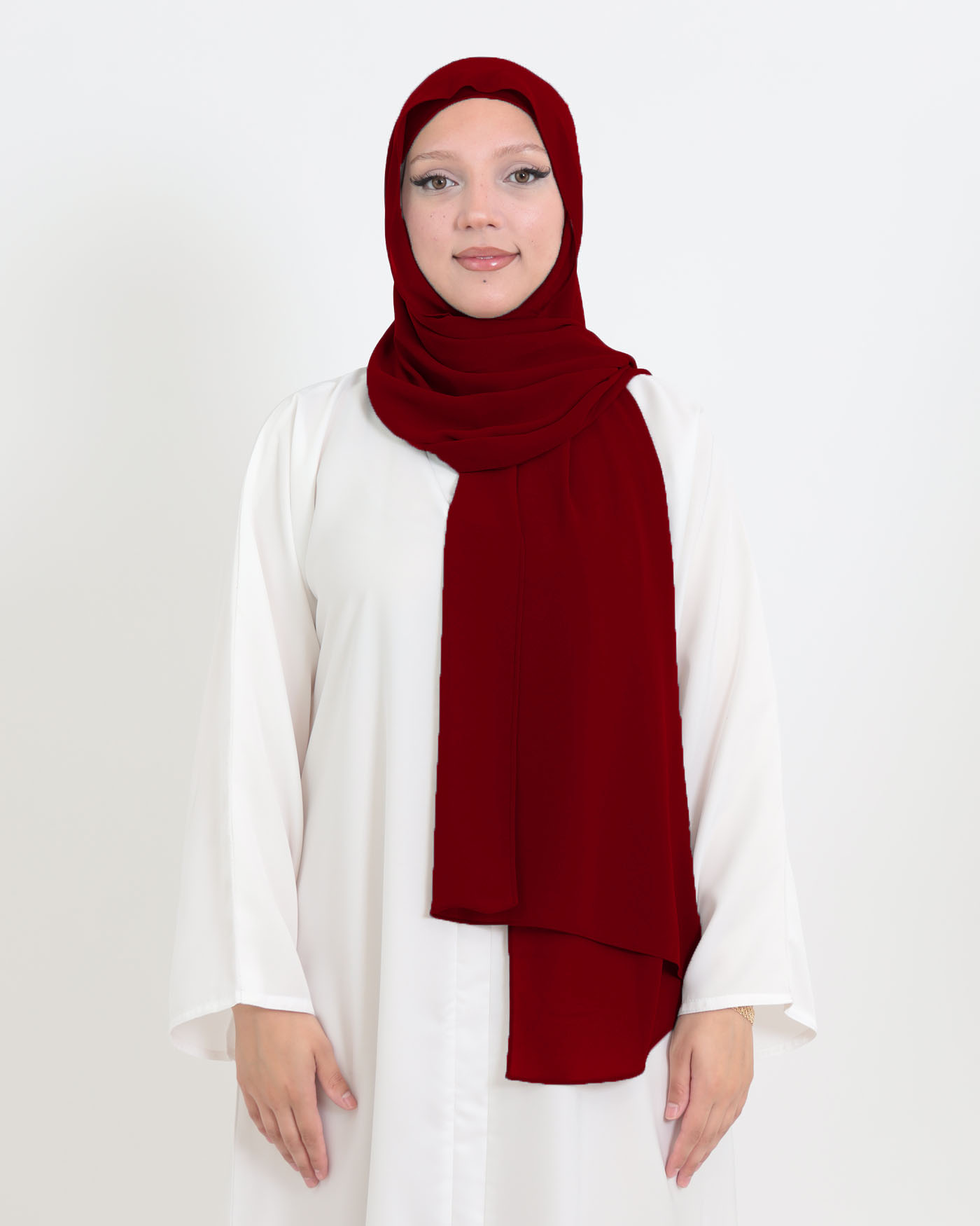 Hijab mit Kappe und integriertem Magneten - Chiffon - Maroon - 4