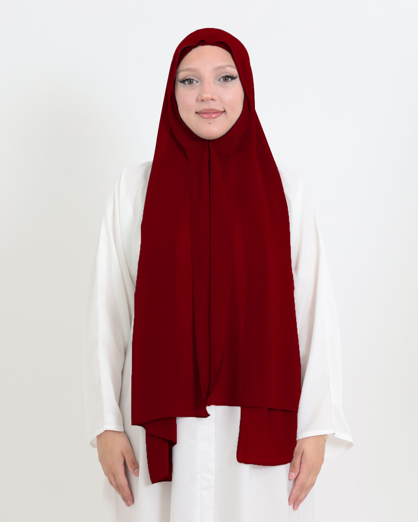 Hijab mit Kappe und integriertem Magneten - Chiffon - Maroon - 3