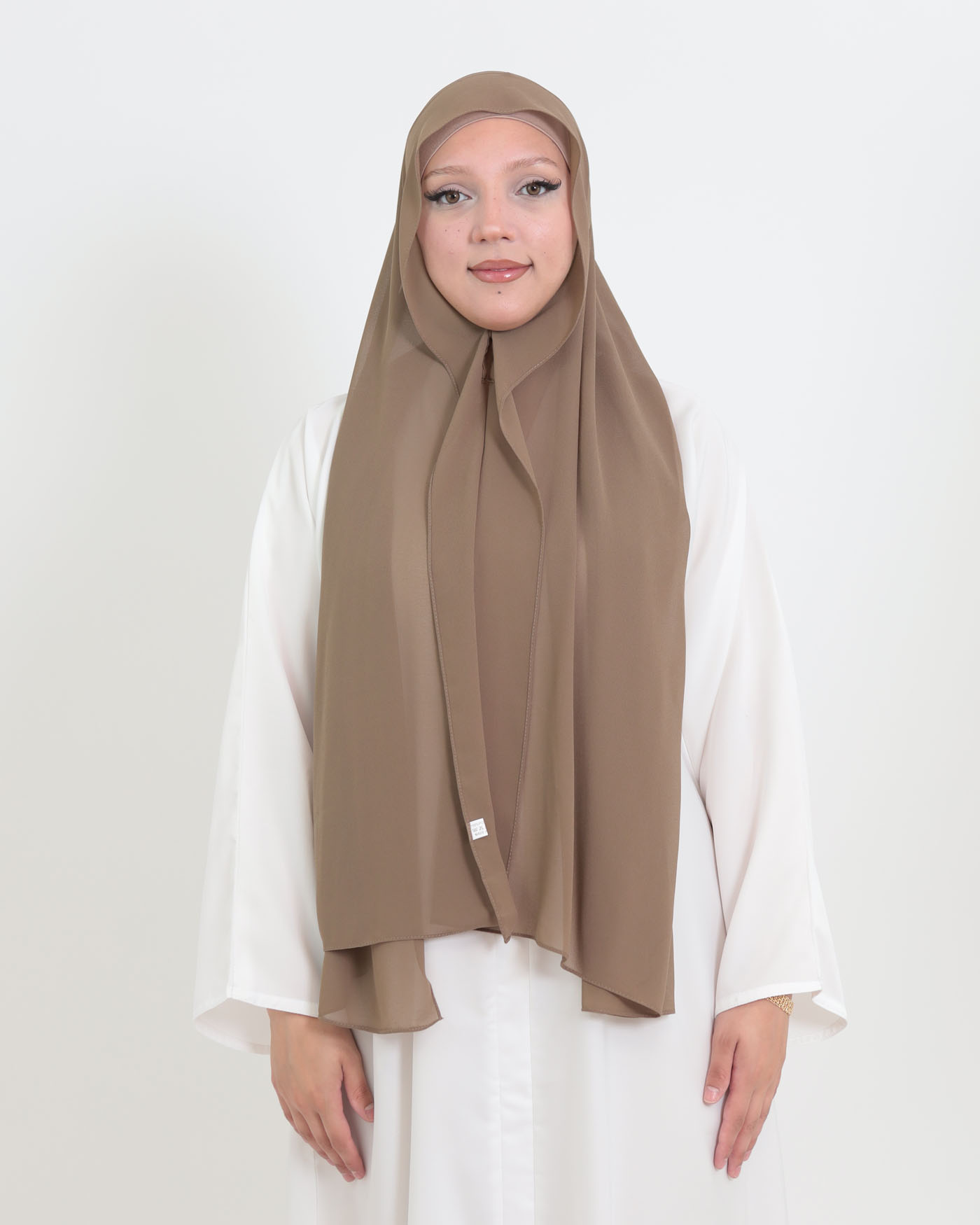 Hijab with cap and integrated magnet - Chiffon - Taupe - 3