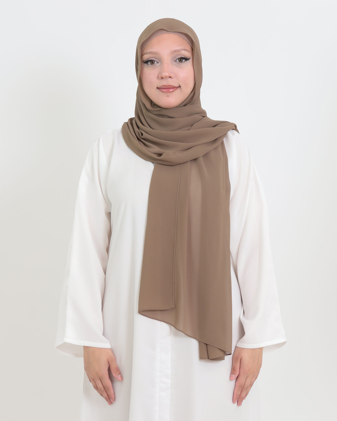 Hijab with cap and integrated magnet - Chiffon - Taupe - 4