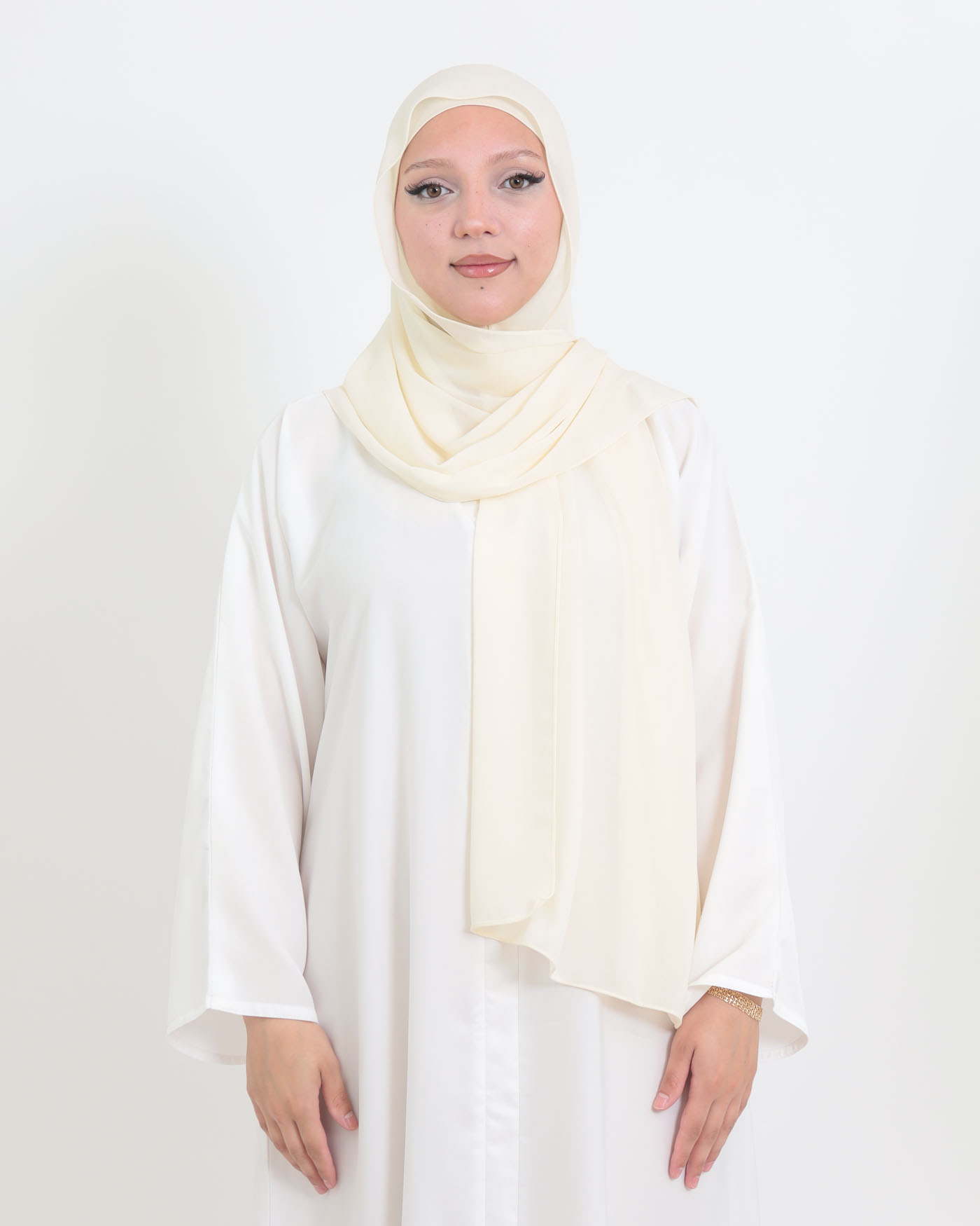 Hijab with cap and integrated magnet - Chiffon - Cream - 4