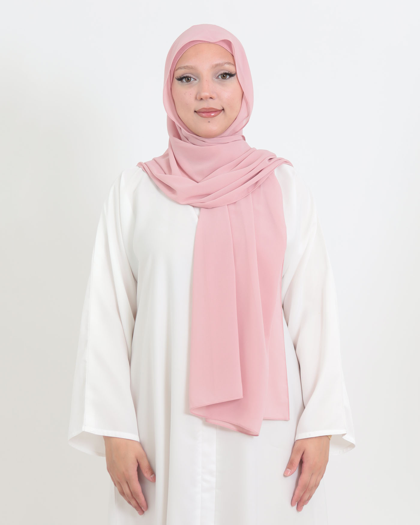 Hijab med cap och integrerad magnet - Chiffon - Rosa - 4