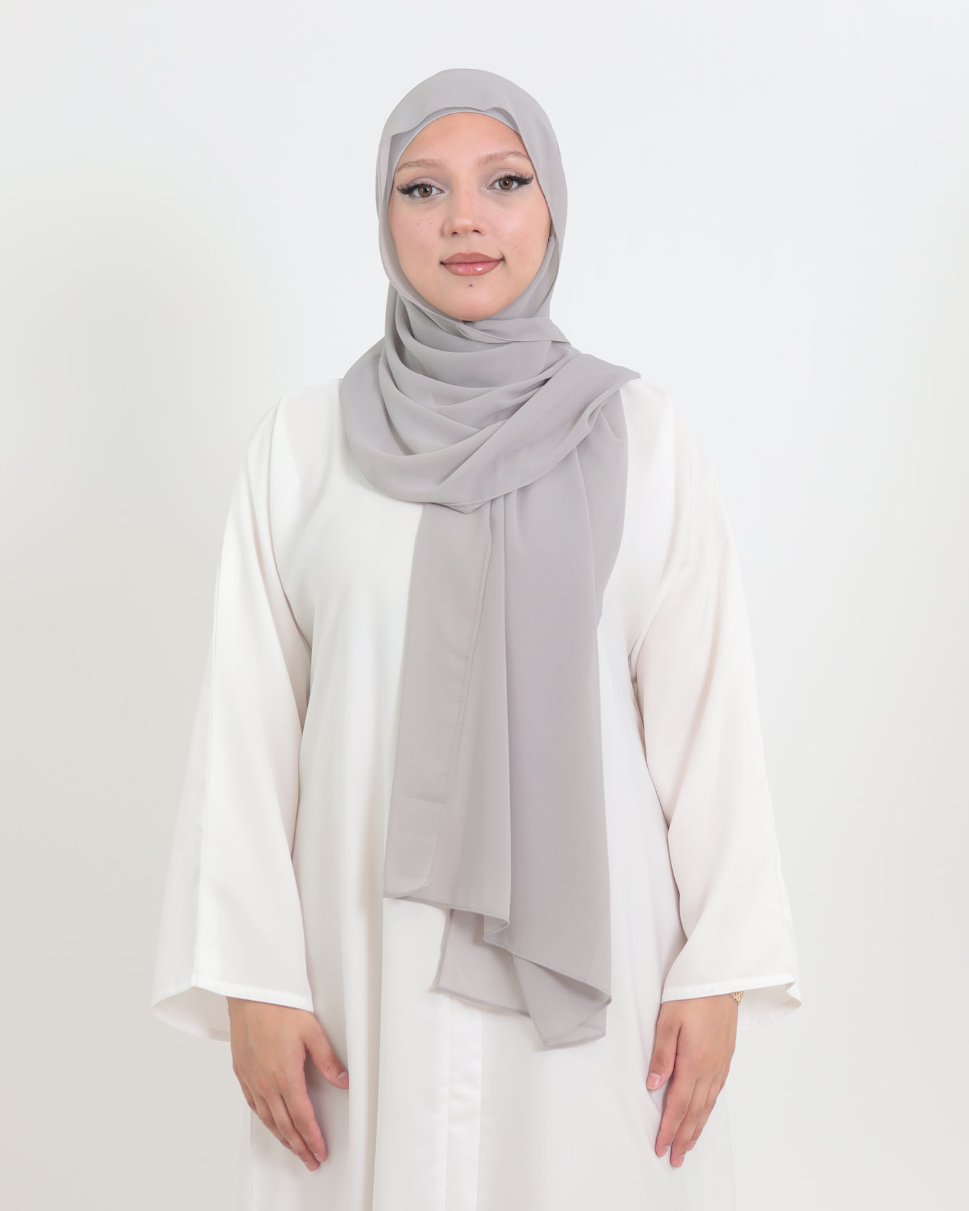 Hijab with cap and integrated magnet - Chiffon - Light Gray - 3