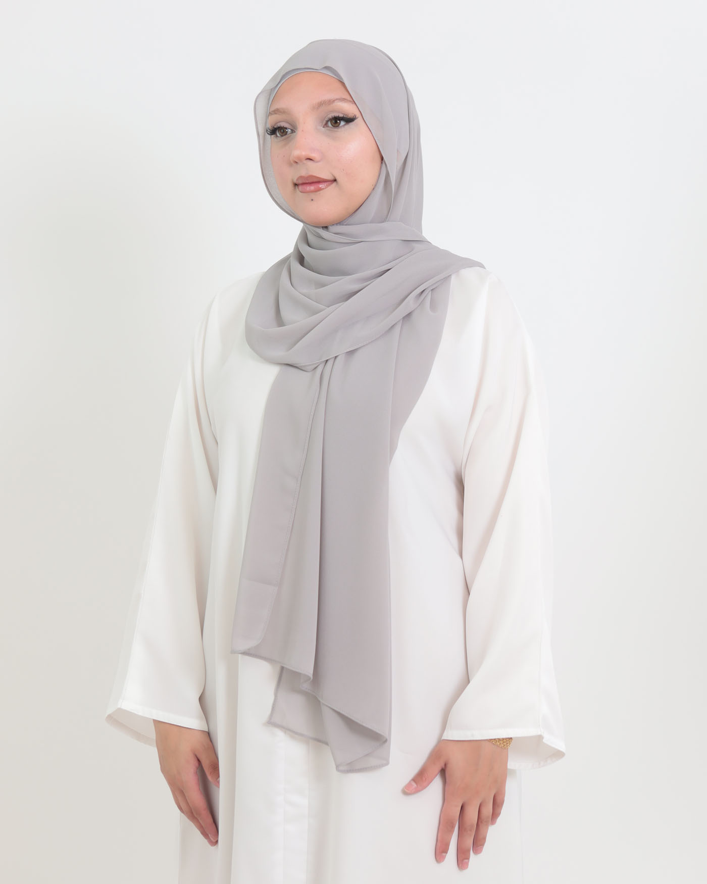 Hijab with cap and integrated magnet - Chiffon - Light Gray