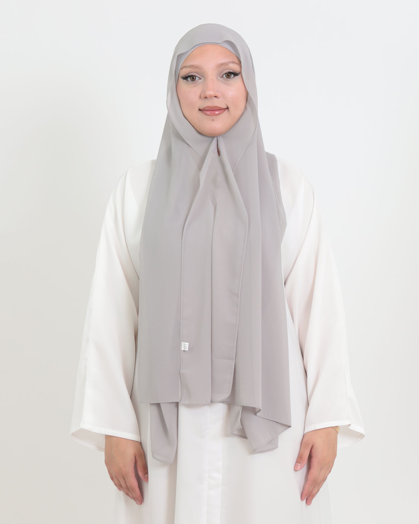 Hijab with cap and integrated magnet - Chiffon - Light Gray - 4
