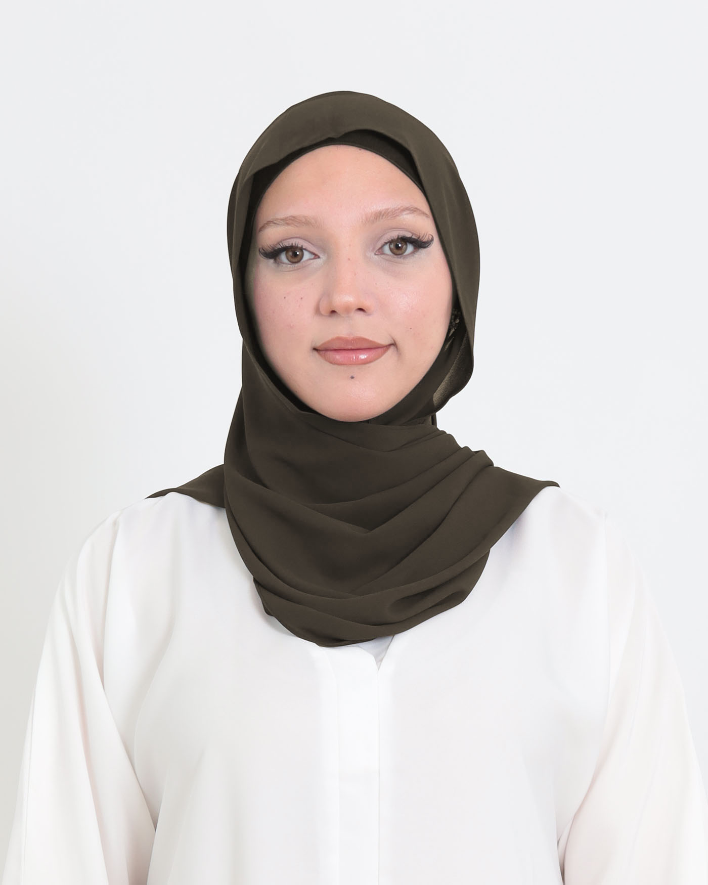 Hijab mit Kappe und integriertem Magneten - Luxus-Chiffon - Dunkelbraun - 4