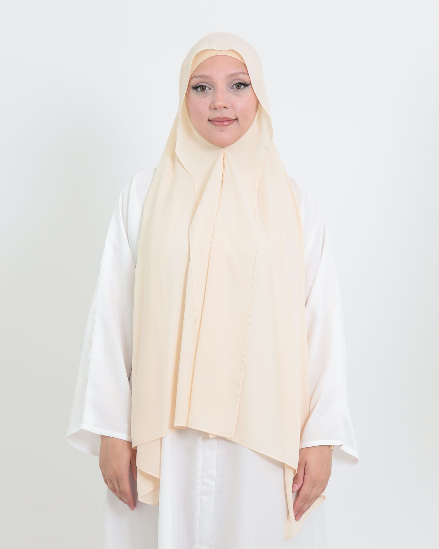 Hijab med cap och integrerad magnet - Lyx Chiffon - Kräm - 3