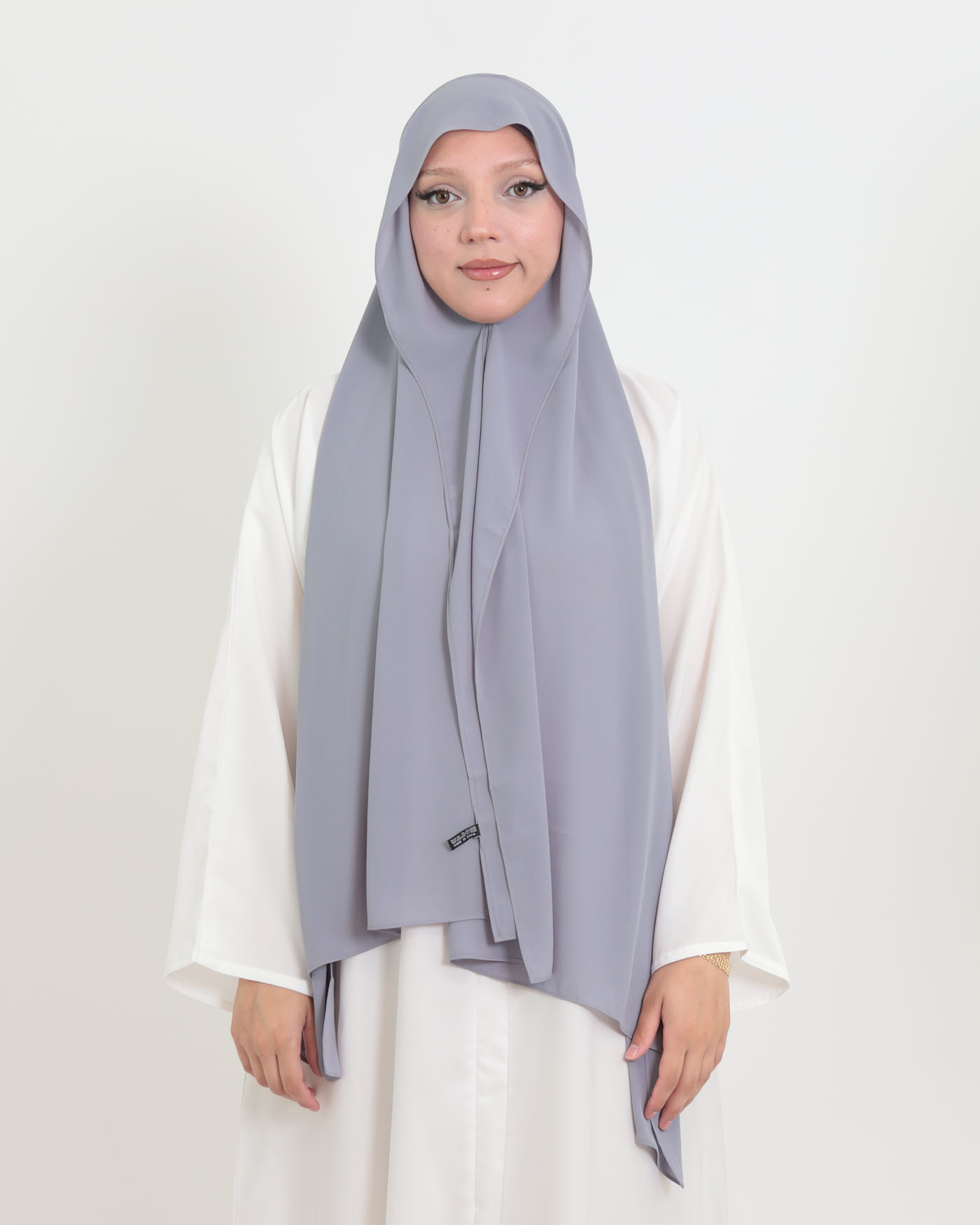 Hijab mit Kappe und integriertem Magneten - Luxus-Chiffon - Mittelgrau - 3
