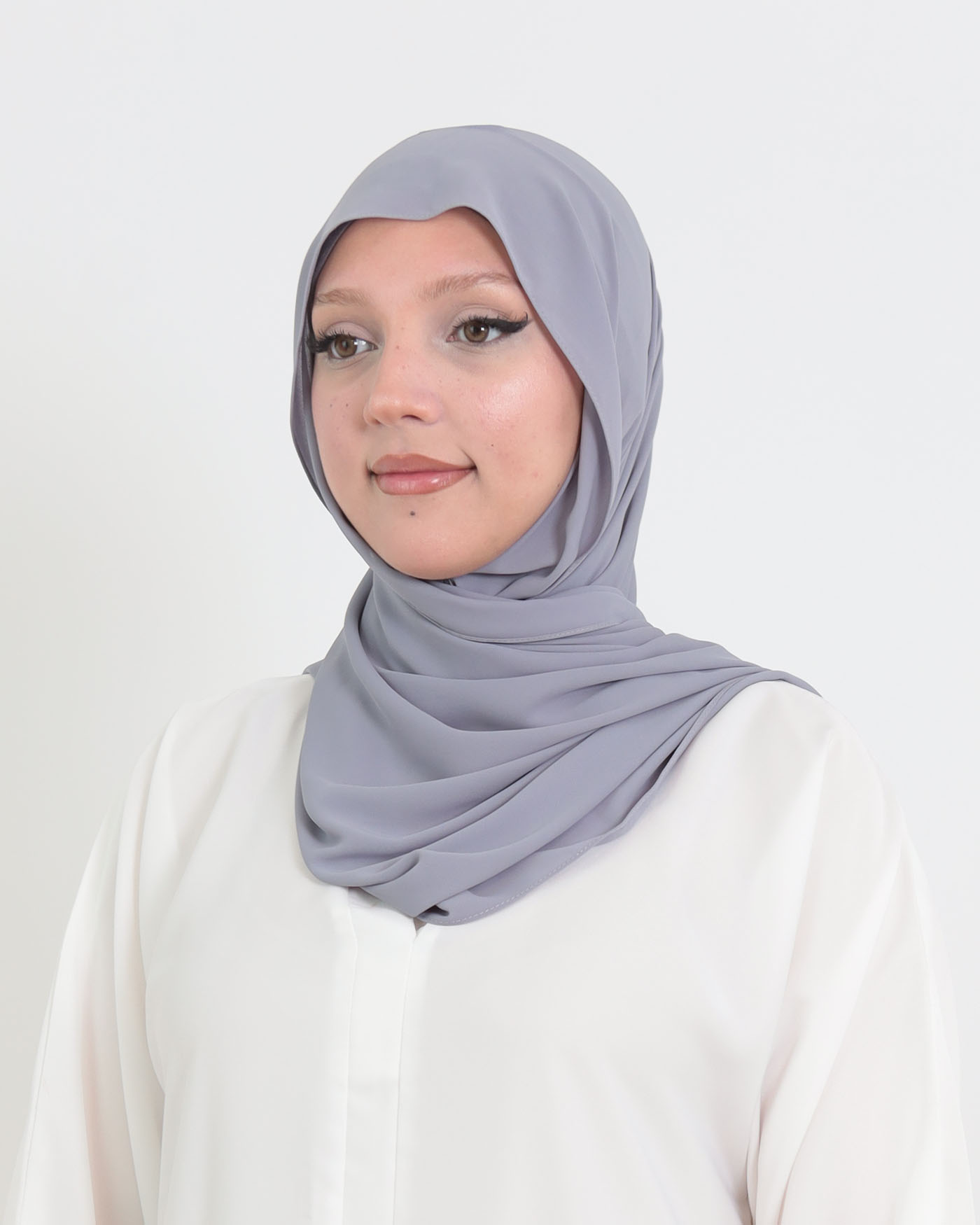 Hijab med cap och integrerad magnet - Lyx Chiffon - Medelgrå