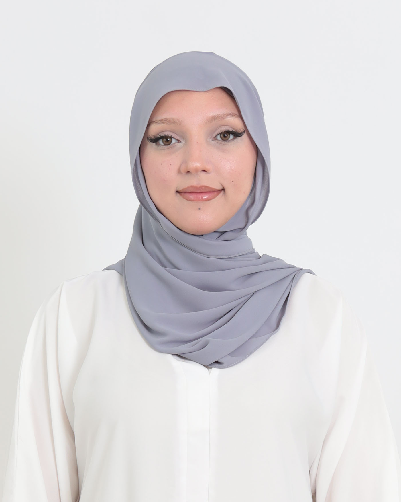 Hijab mit Kappe und integriertem Magneten - Luxus-Chiffon - Mittelgrau - 4