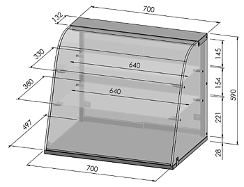 Neutral glass display case, Vivian NL 700/2