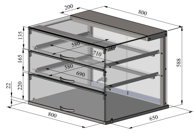 Neutral glass display case, NL SQ 800 2TP - 2