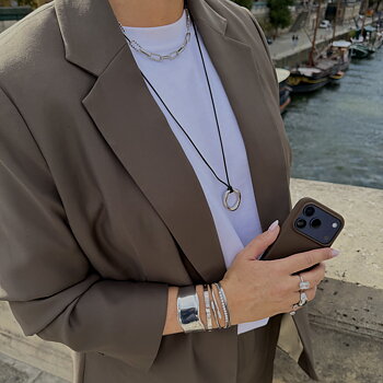Halo leather necklace steel