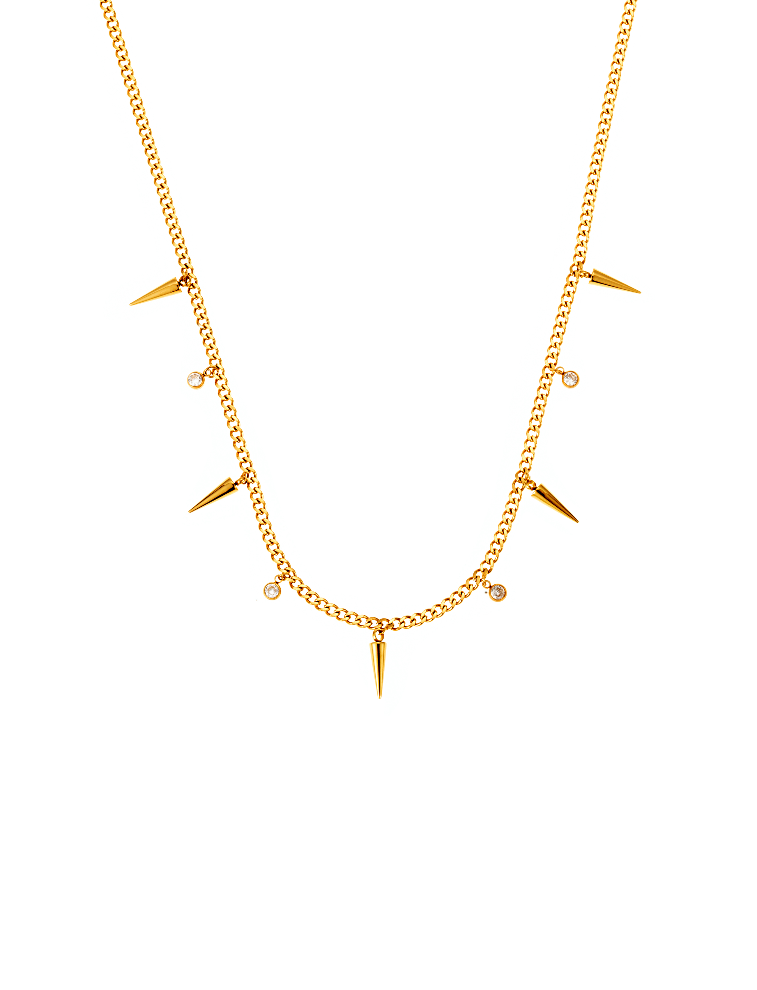 Peak and crystal necklace gold