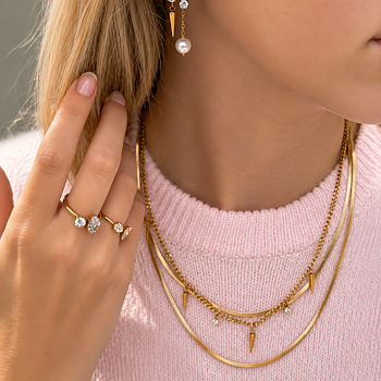 Peak and crystal necklace gold
