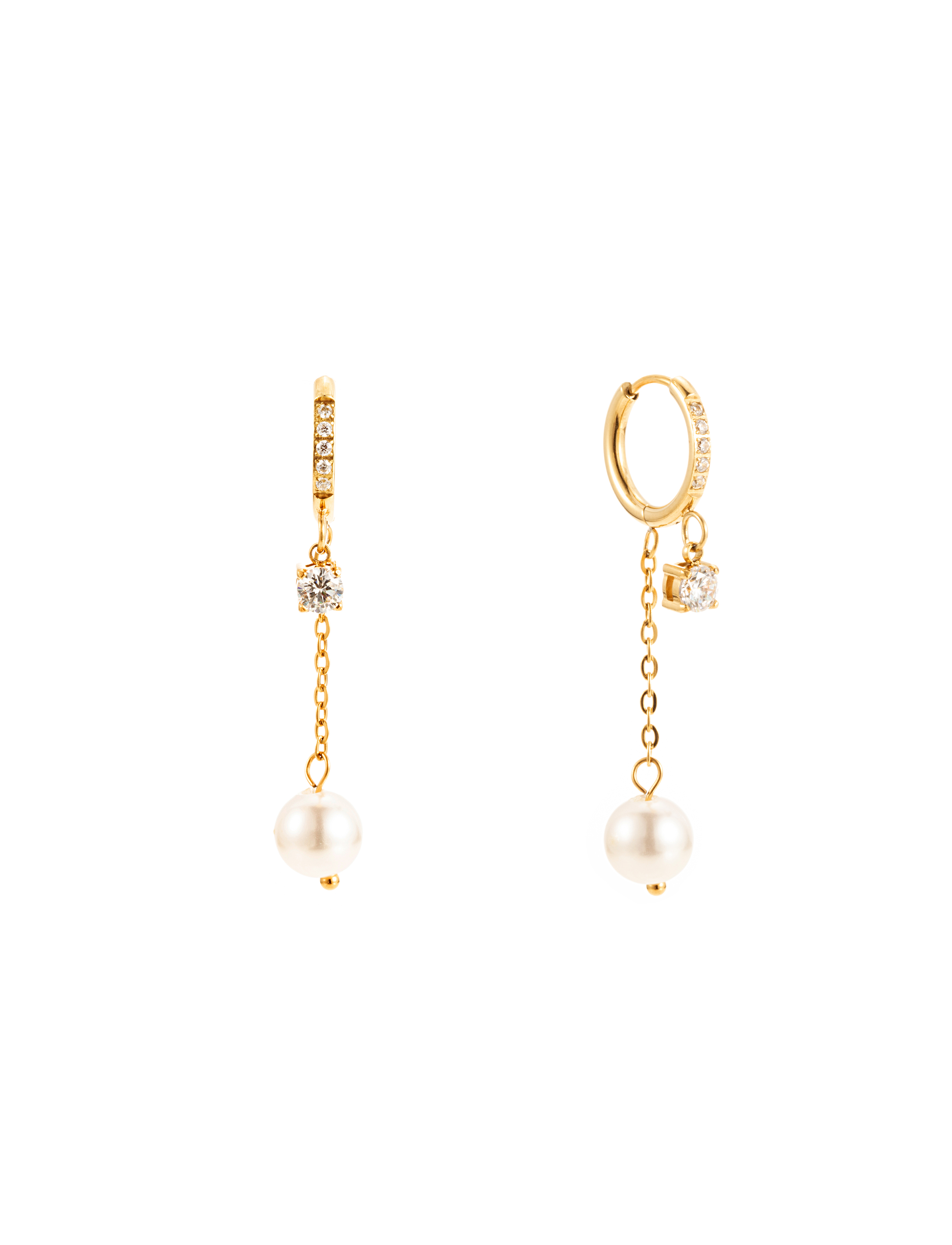 Pearl and crystal huggie gold