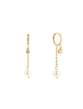 Pearl and crystal huggie gold