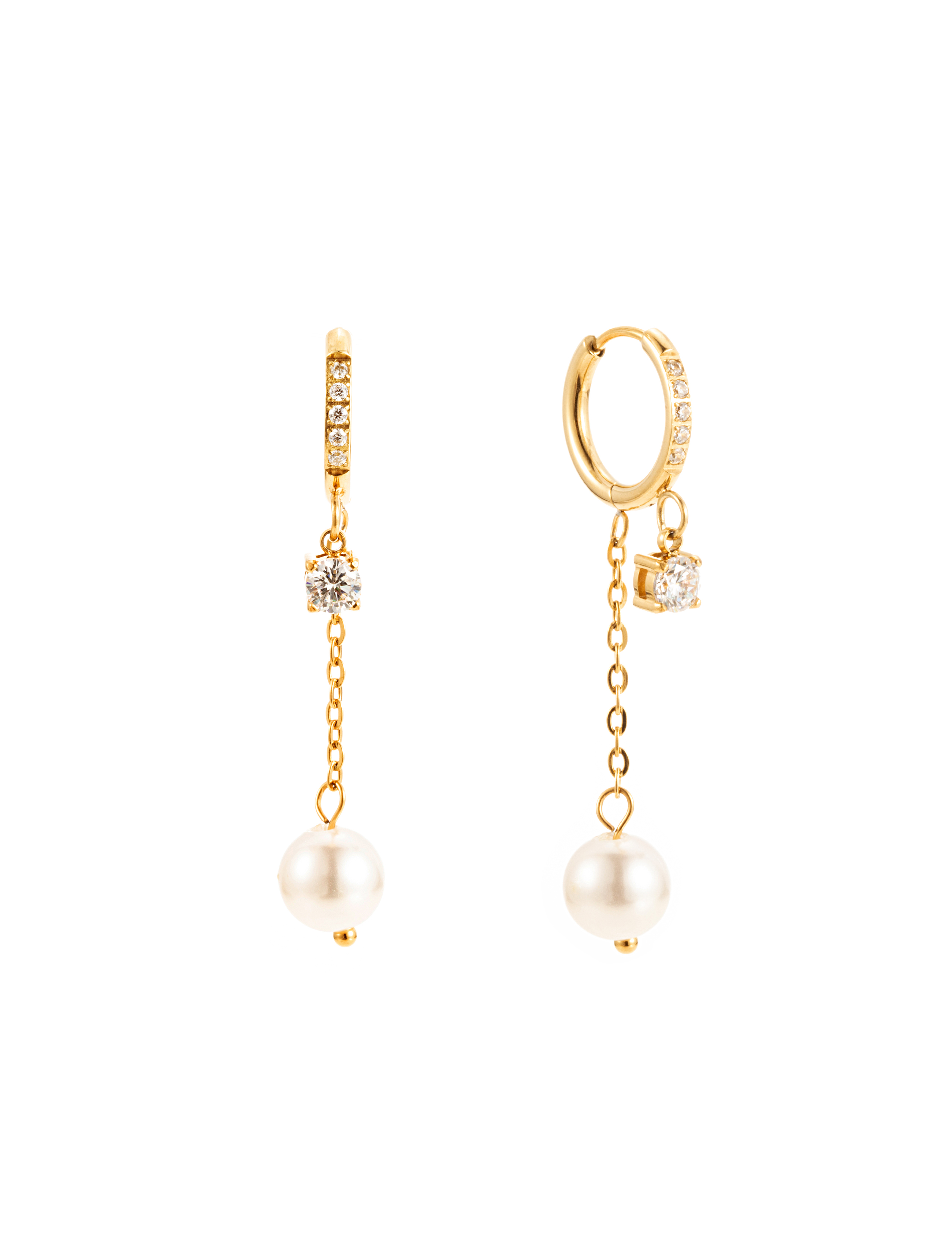Pearl and crystal huggie gold