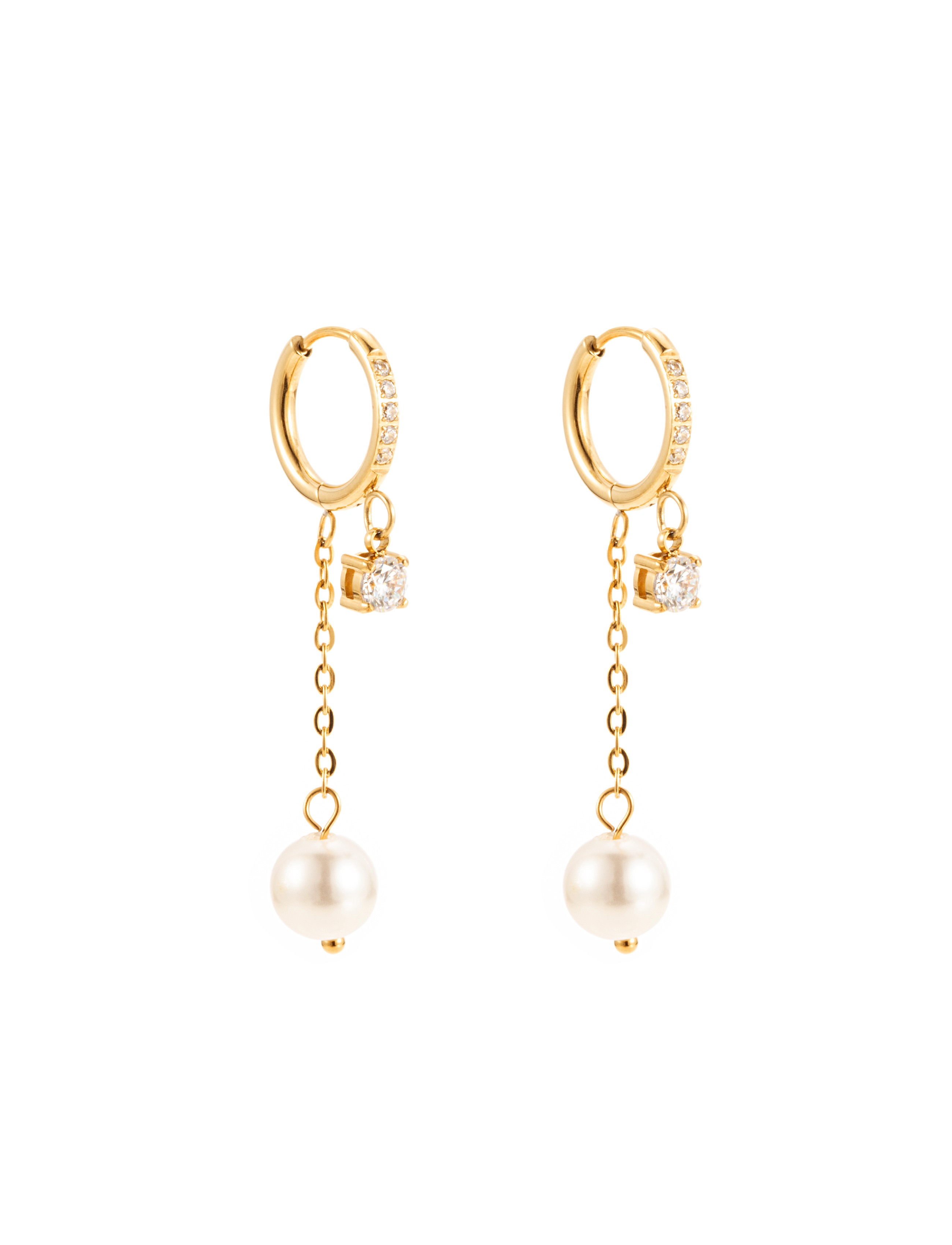 Pearl and crystal huggie gold - 3