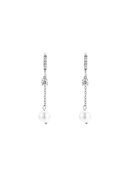 Pearl and crystal huggie steel