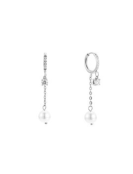 Pearl and crystal huggie steel