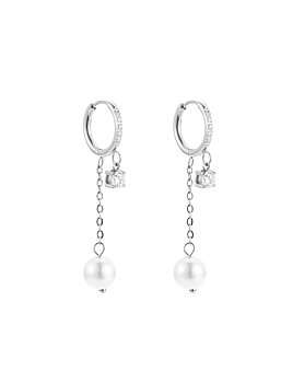 Pearl and crystal huggie steel