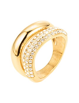 Big double crystal ring gold