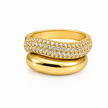 Big double crystal ring gold