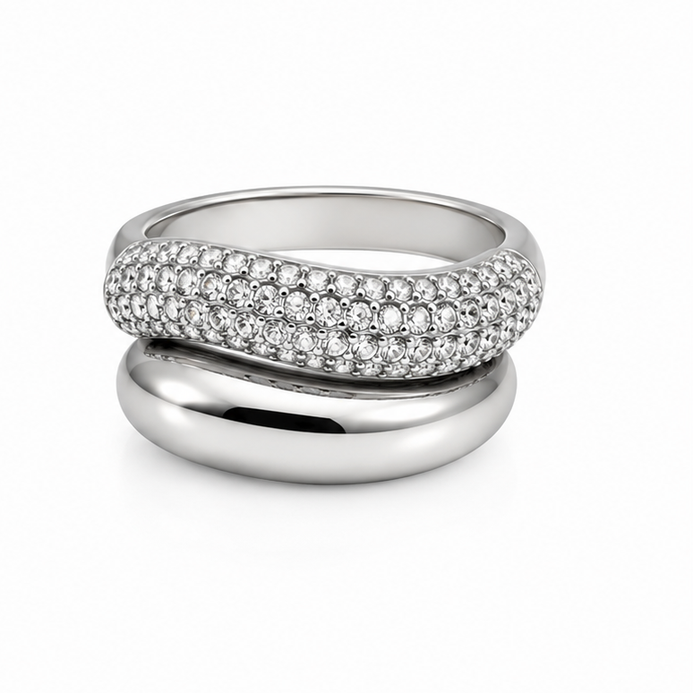 Big double crystal ring steel