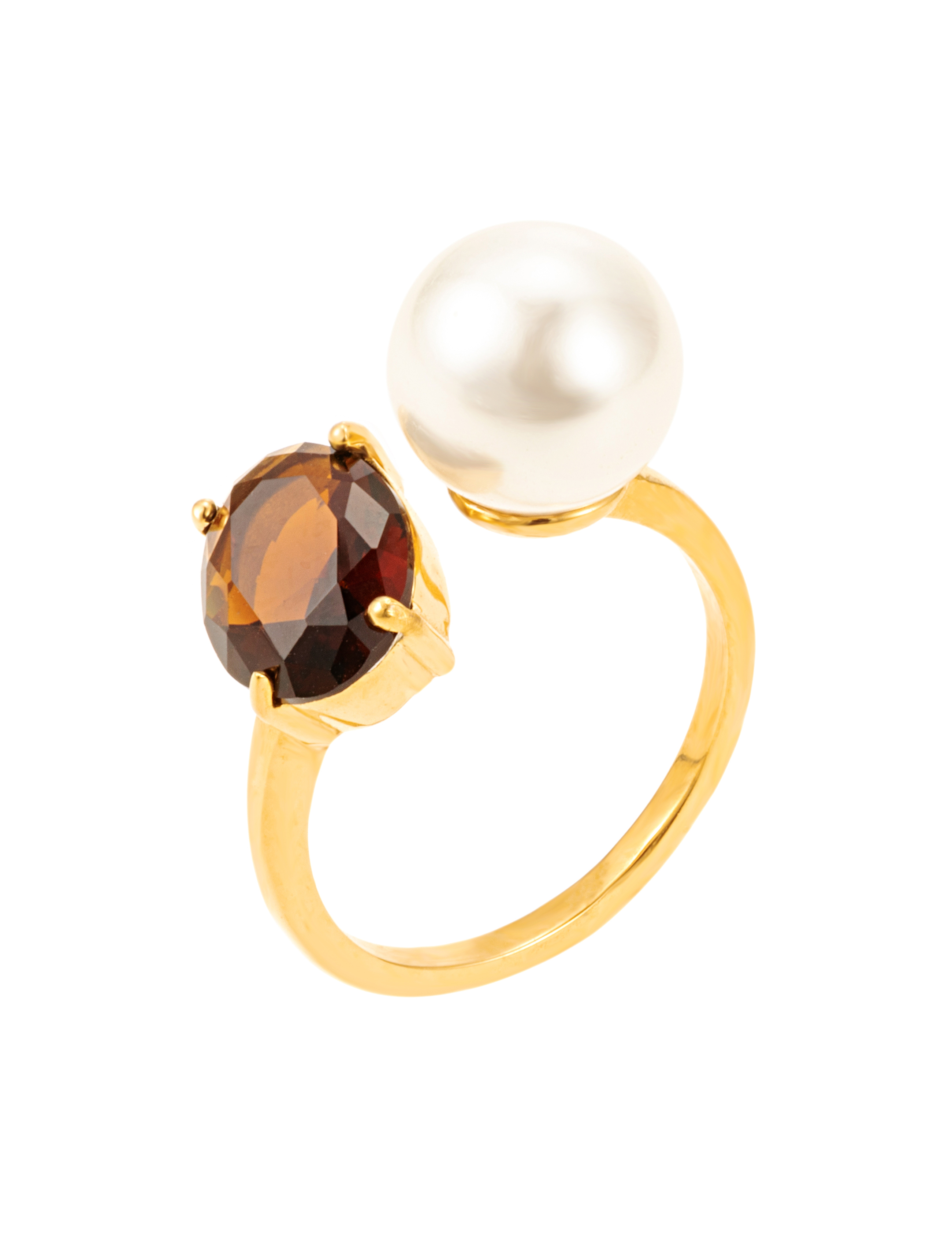Pearl and brown stone ring gold