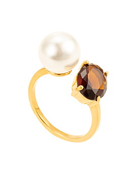 Pearl and brown stone ring gold
