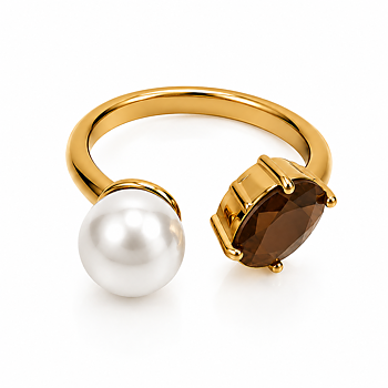Pearl and brown stone ring gold