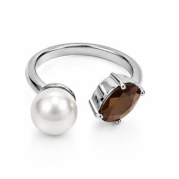 Pearl and brown stone ring steel