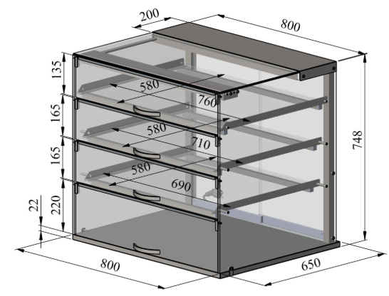 Neutral glass display case, NL SQ 800 3TP - 2