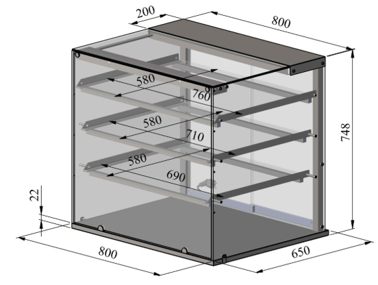Neutral glass display case, NL SQ 800 3TPS - 2