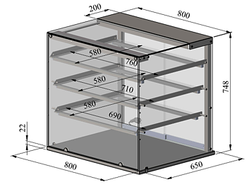 Neutral glass display case, NL SQ 800 3TPS