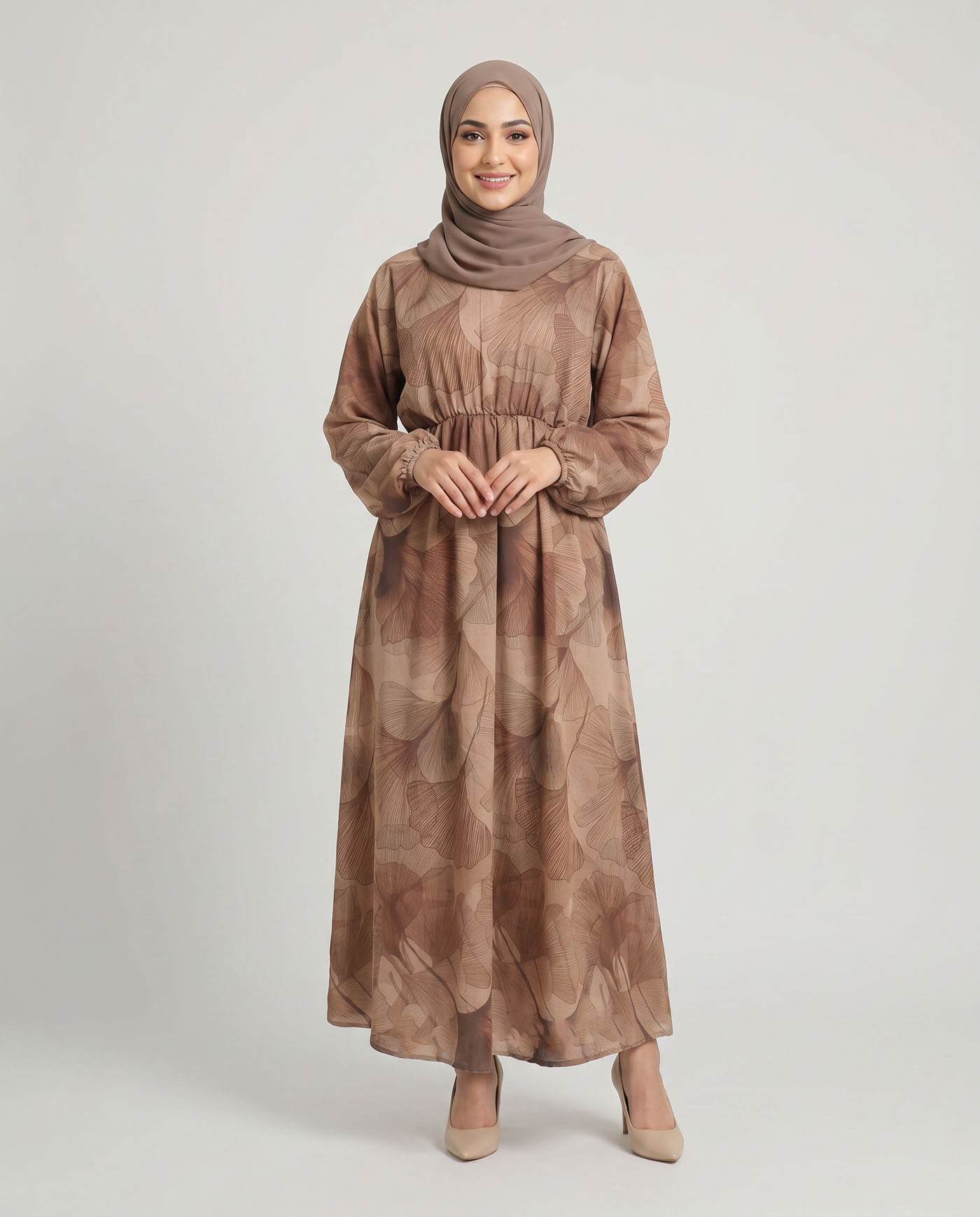 Maxi Dress in Linen fabric - Brown