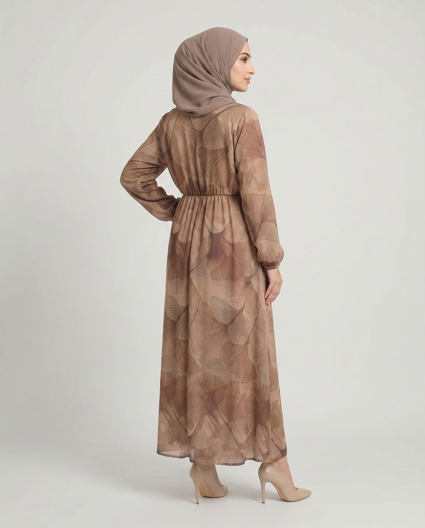 Maxi Dress in Linen fabric - Brown - 2