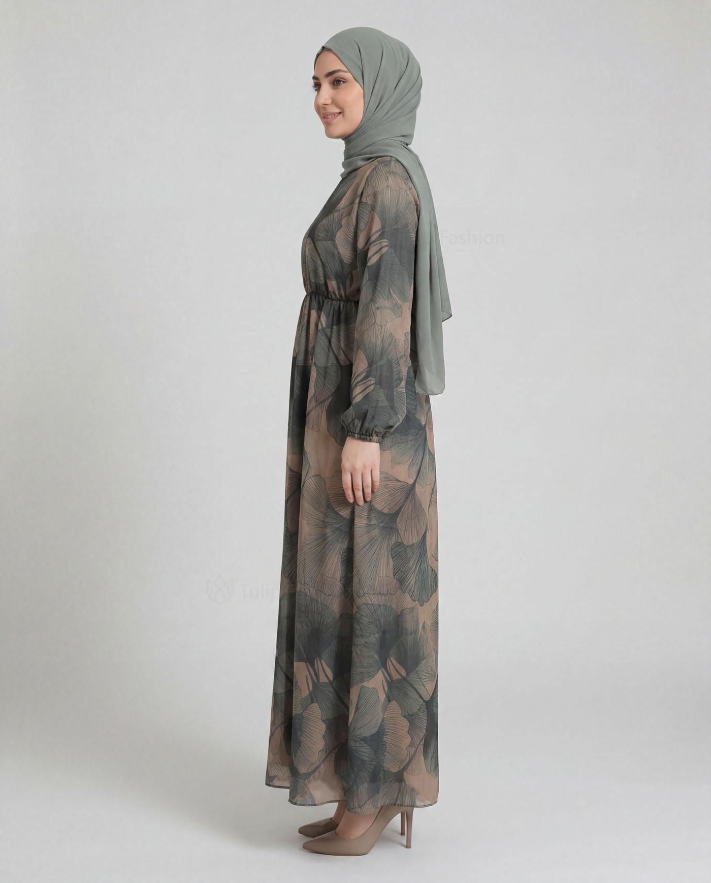 Maxi Dress in Linen fabric - Green - 2