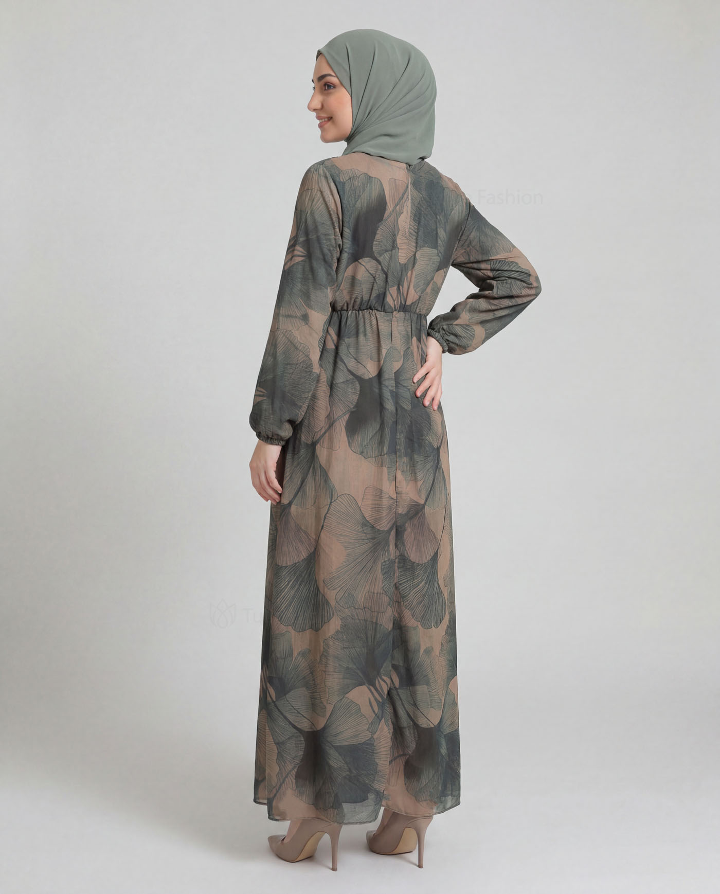 Maxi Dress in Linen fabric - Green - 3
