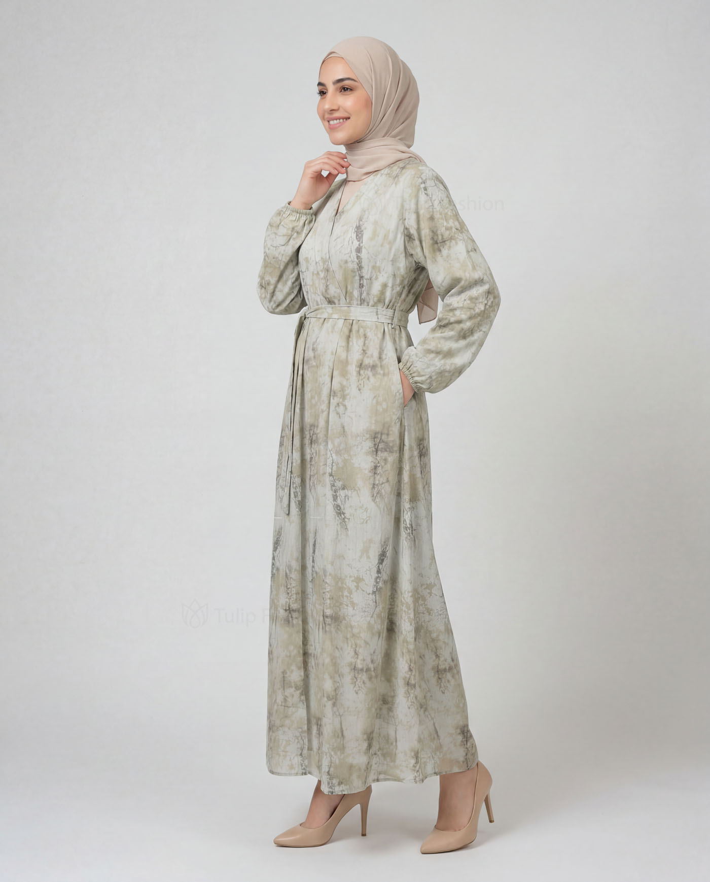 Maxi Dress in Linen fabric - Green - 2