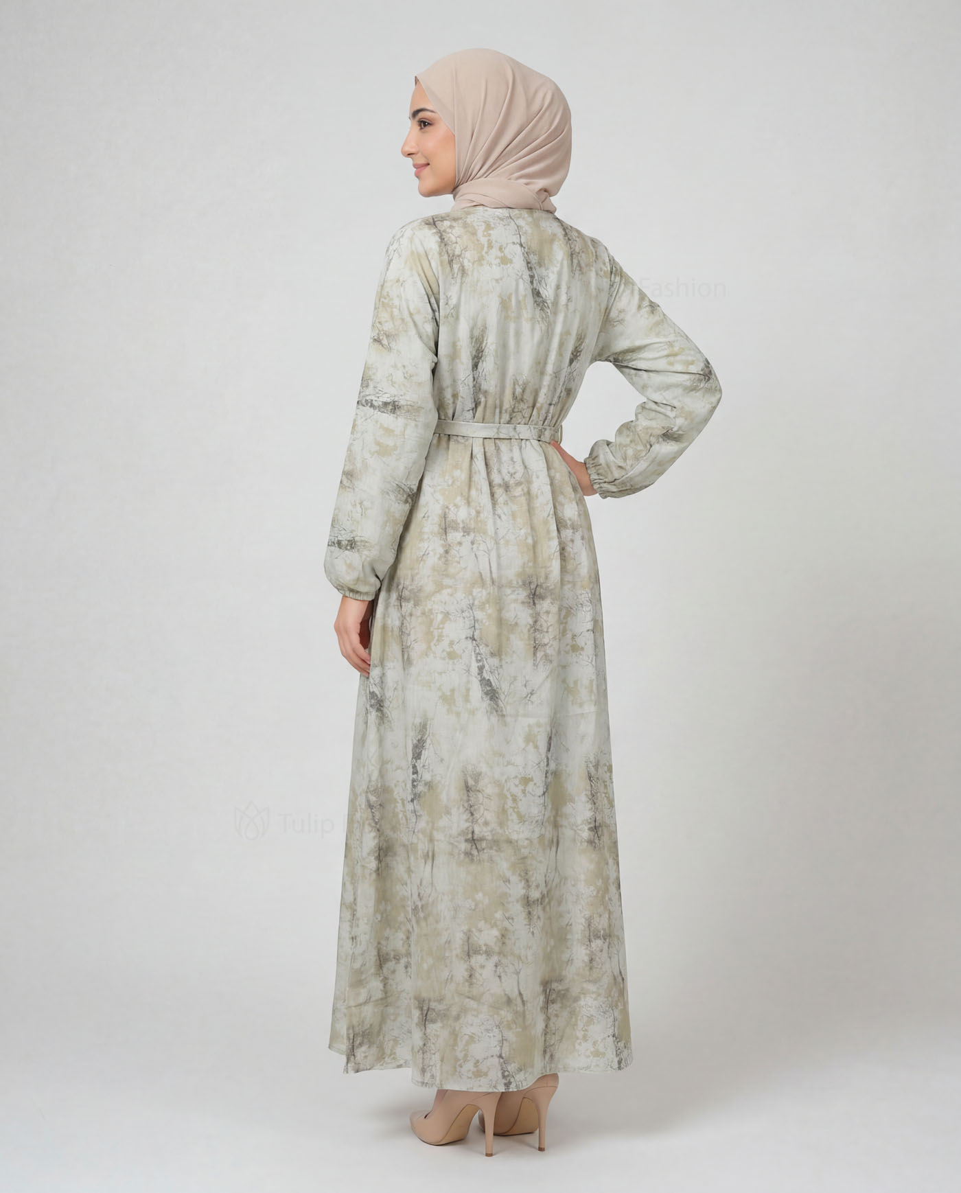 Maxi Dress in Linen fabric - Green - 3
