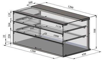 Neutral glass display case, NL SQ 1200 2TP